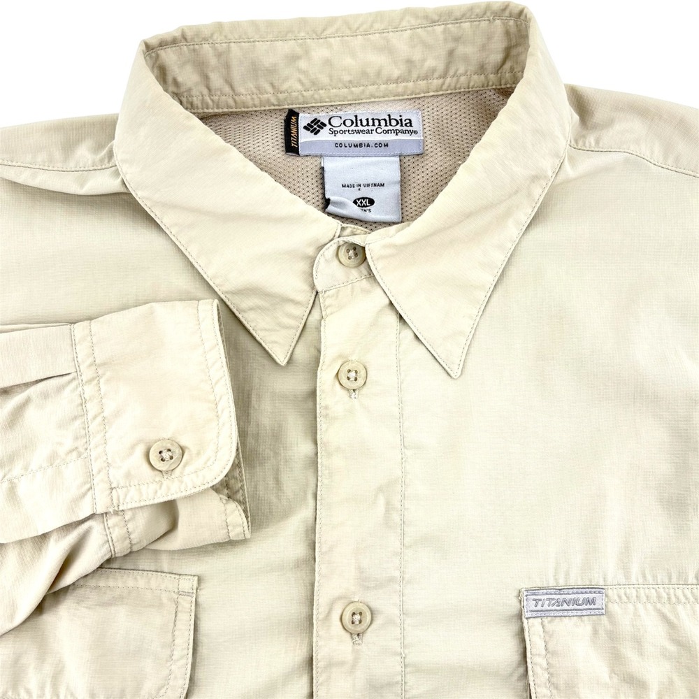 Columbia Titanium Long‎ Sleeve Button Up Shirt Men's XXL Tan Fishing Outdoor